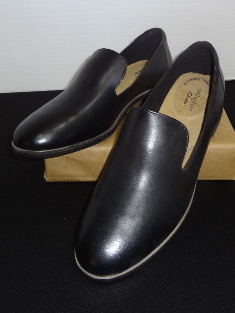Womens Clarks Black Leather Slip-on, Sz:10